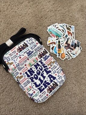 Graphic Crossbody Phone Bag — Multicolor Text Print